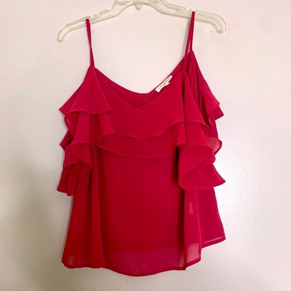 Re named ruffle tier layer cold shoulder tank top pink blush small women’s - Picture 1 of 6